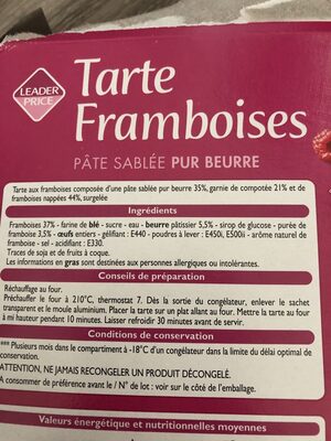 Tarte Framboises - Ingrédients