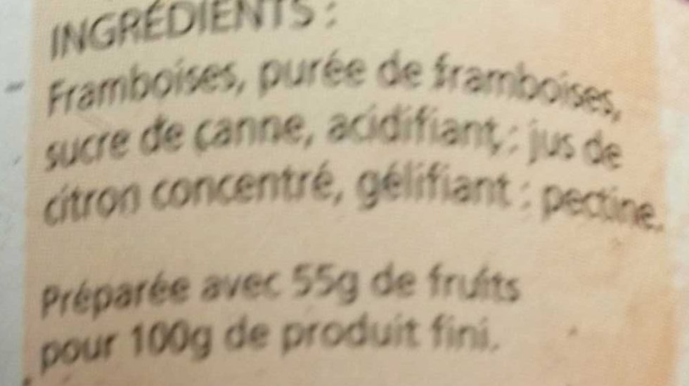 Confiture Extra Framboises - Ingrediënten