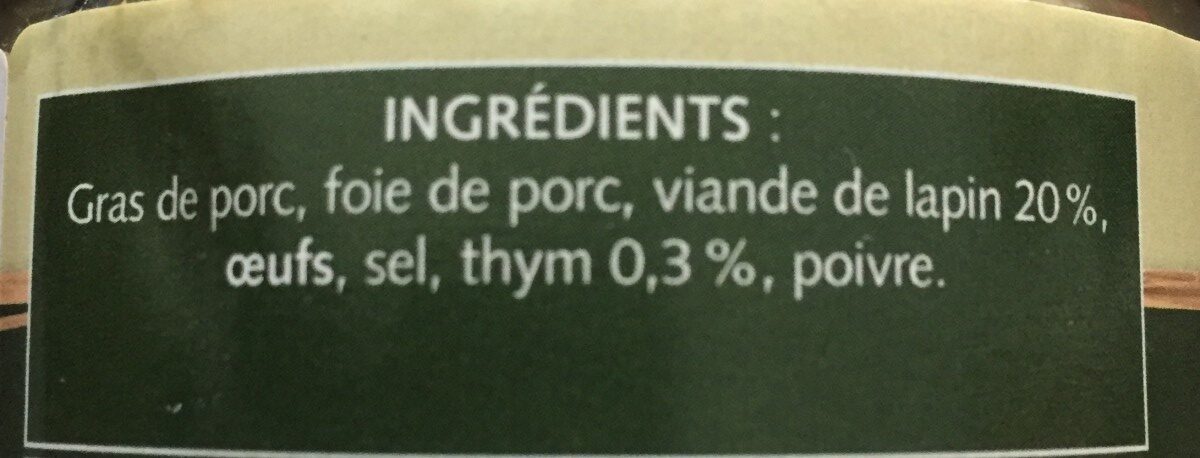 Paté de lapin au thym - Ingredients - fr