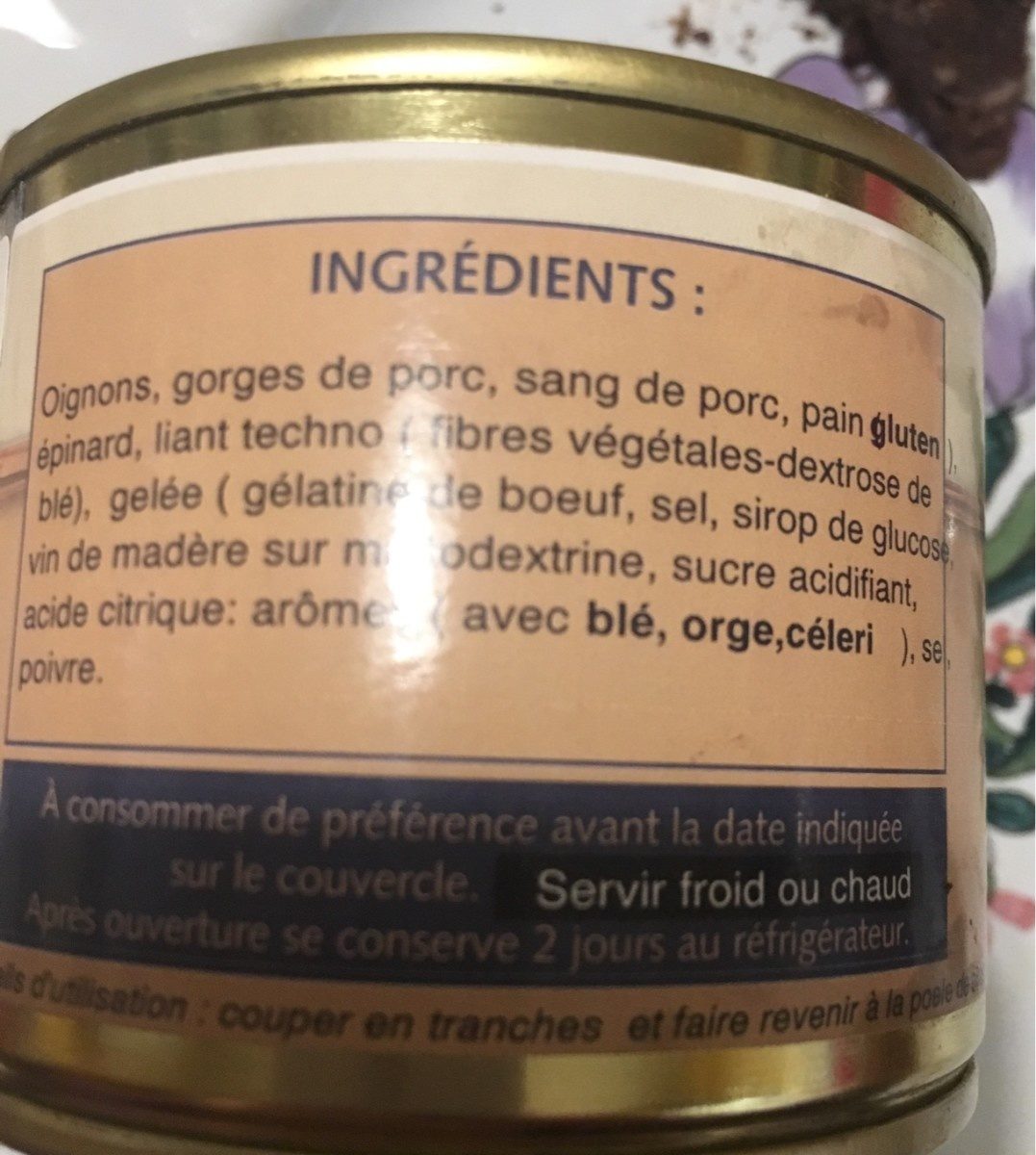 Boudin noir - Ingredients - fr