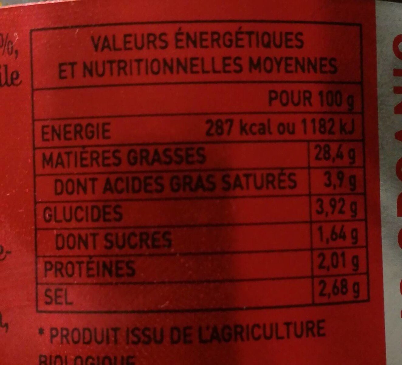 Olivade rouge aux Tomates séchées - Nutrition facts - fr