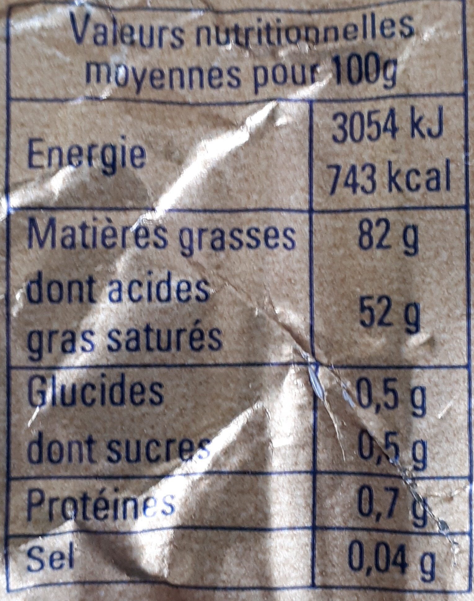 Beurre de baratte d'Isigny - Nutrition facts - fr