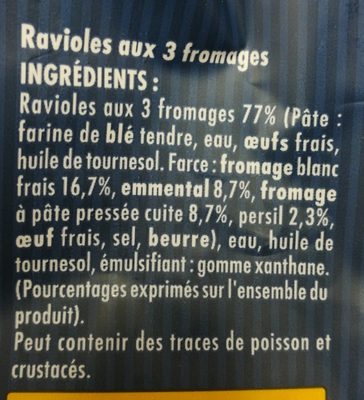Ravioles à poêler - 3 fromages - Ingredientes - fr