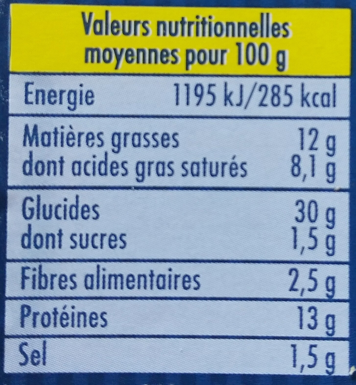 Ravioles du Dauphiné LABEL ROUGE IGP Lot de - Tableau nutritionnel