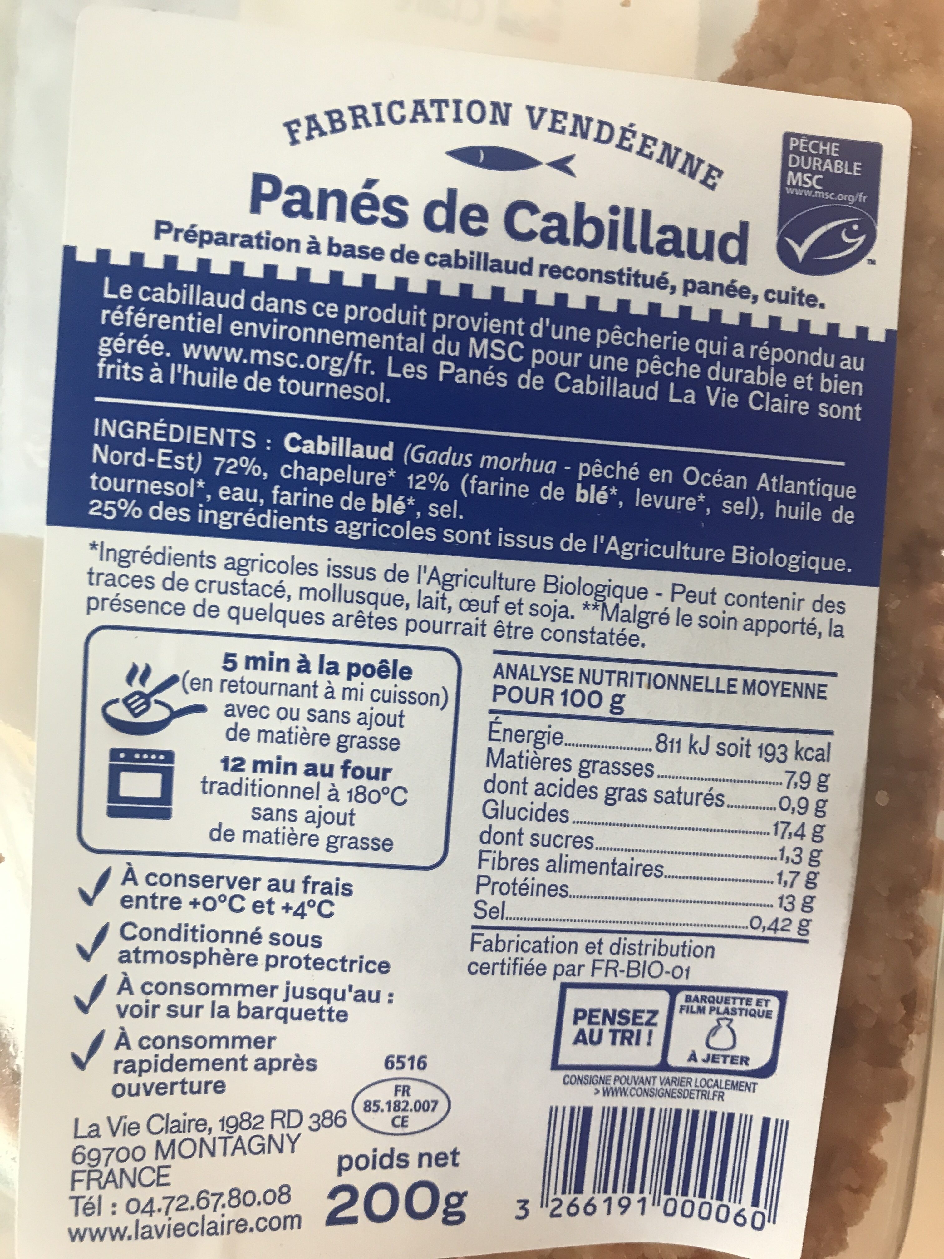 Panés de Cabillaud - Ingredients - fr