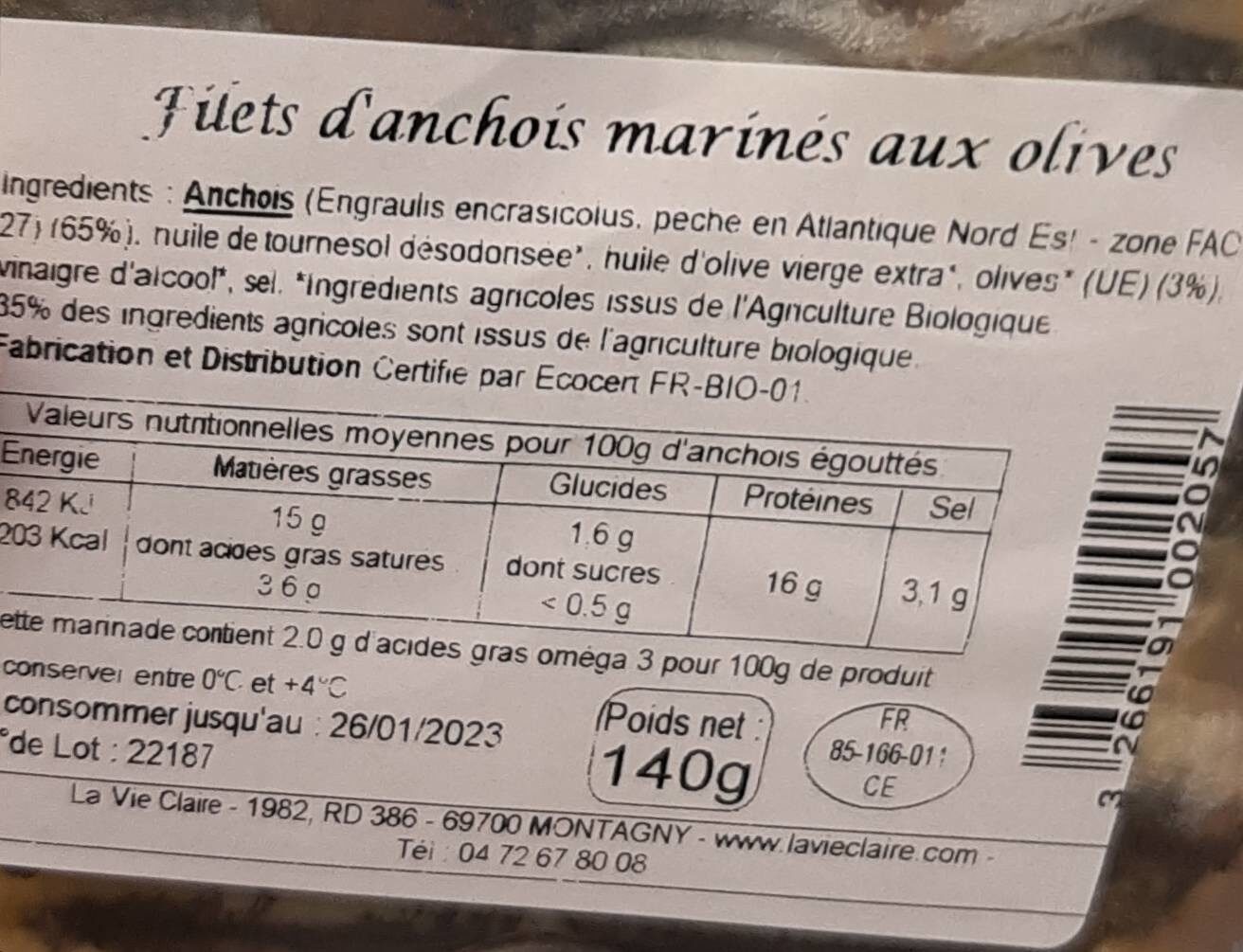 Filets anchois sauvages - Tableau nutritionnel