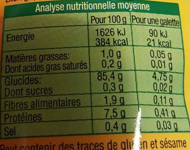 Galette de Maïs - Nutrition facts - fr