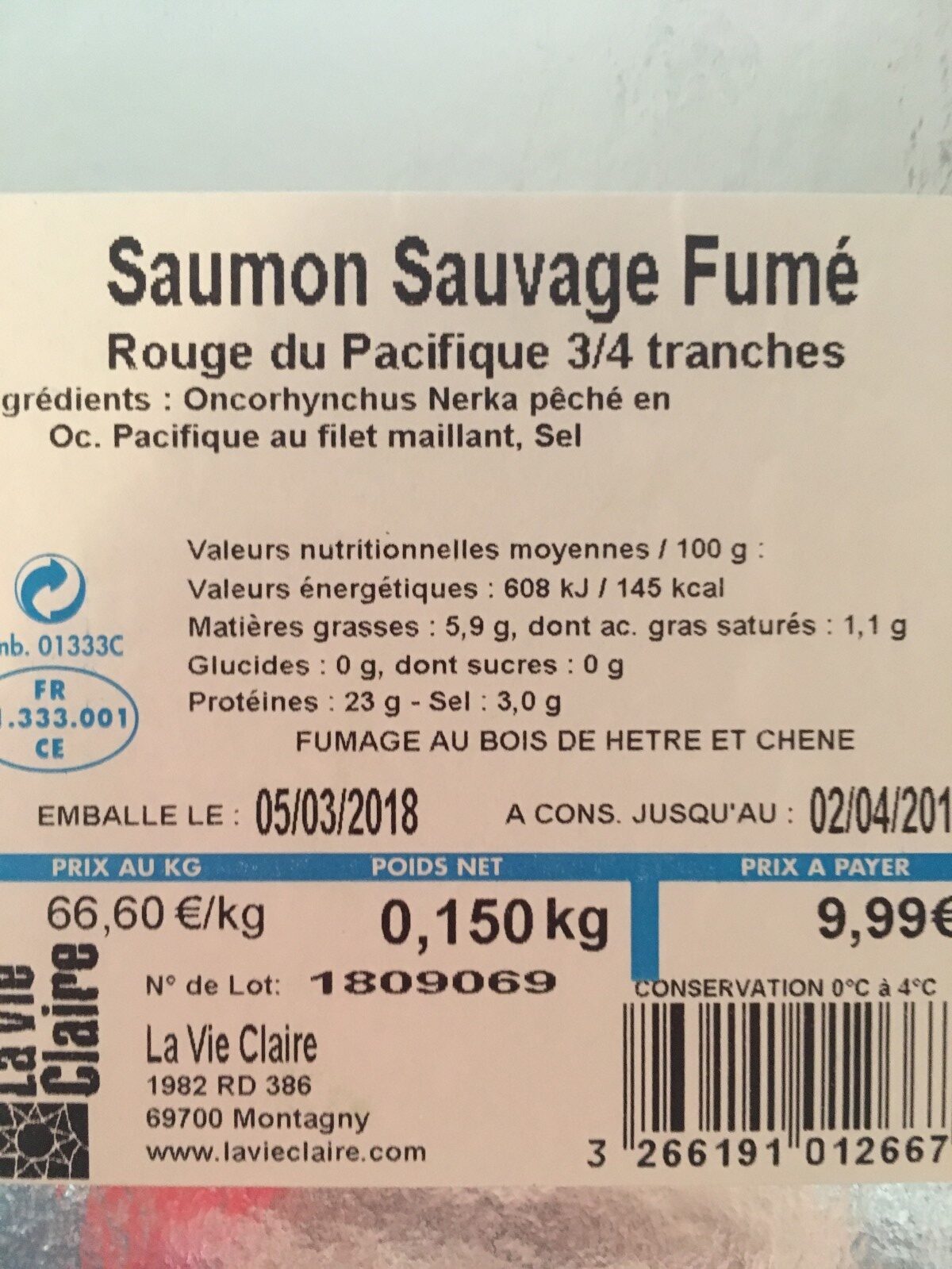 Saumon Sauvage sockeye d’Alaska - Ingredients - fr