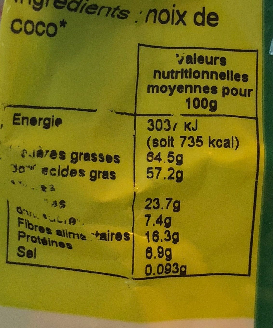 Noix de coco râpée - Nutrition facts - fr