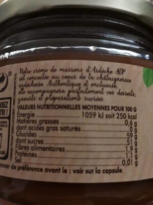 Crème marrons d'Ardèche - Nutrition facts - fr