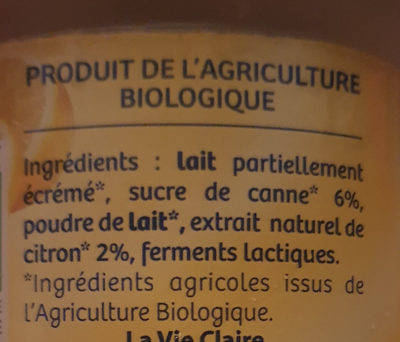 Yaourt saveur ctron - Ingredients - fr