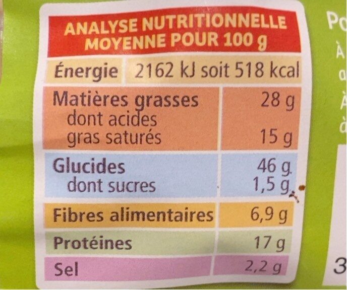 Petits carrés salés au comté - Nutrition facts - fr