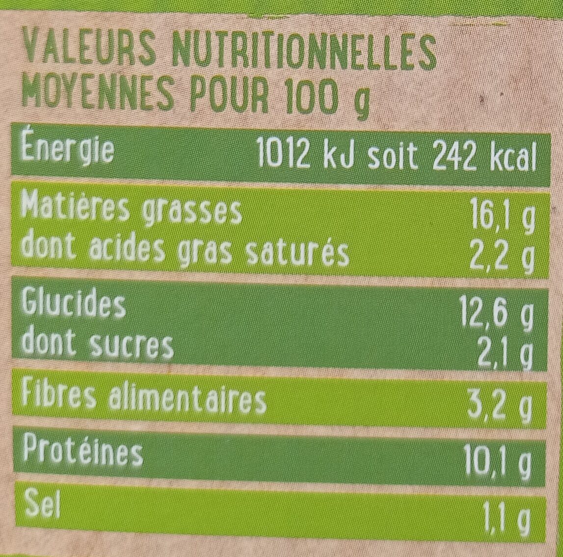 Vegetal burger petits legumes - Nutrition facts - fr