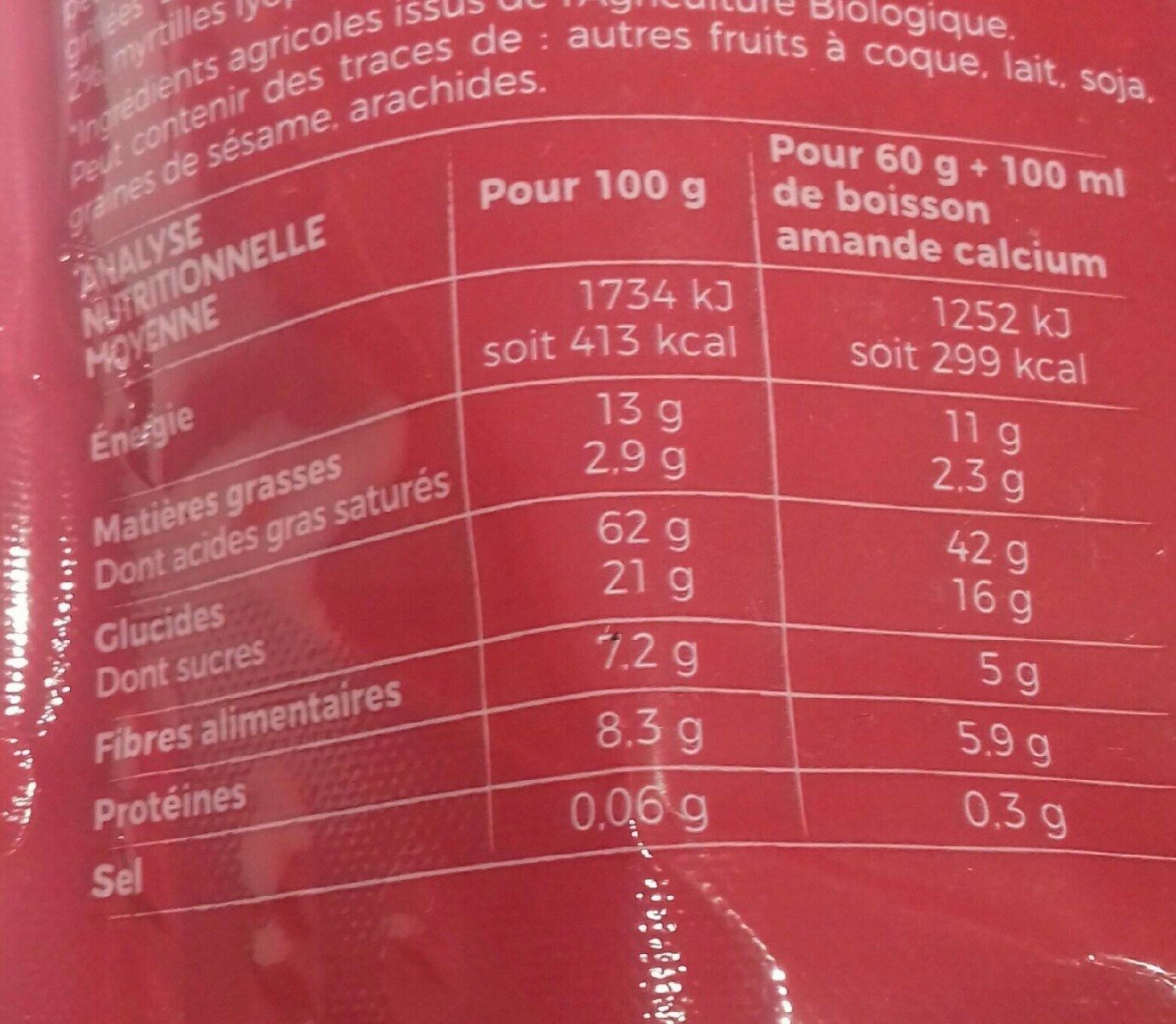 Crunchy intense fruits rouges - Información nutricional - fr