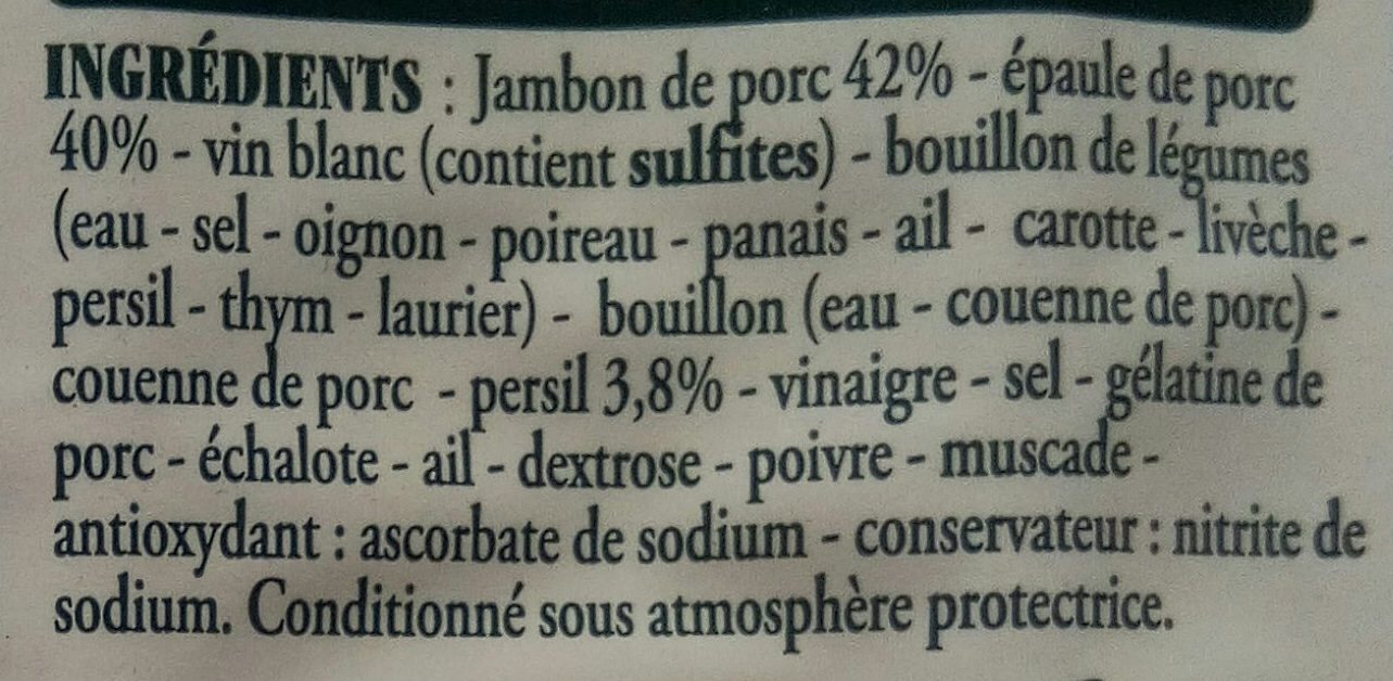 Véritable jambon persillé de Bourgogne - Ingrédients