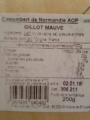Camembert Lait cru (100% vache de race normande) - Ingrédients