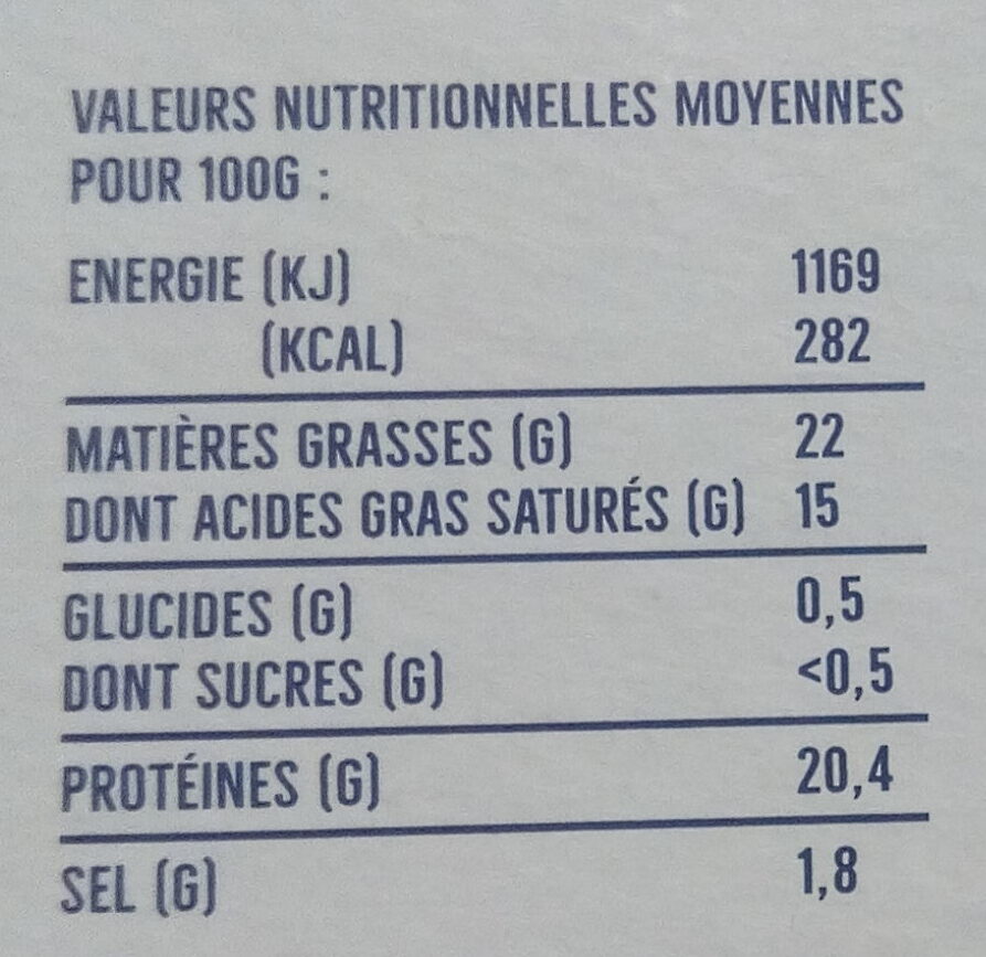 Camembert extra-fin au lait cru - Tableau nutritionnel