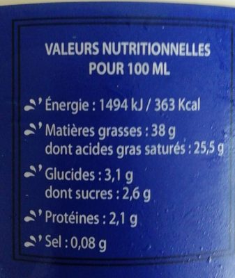 Crème fraîche de Normandie - Tableau nutritionnel