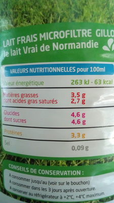 Lait frais Bio entier - Nutrition facts - fr