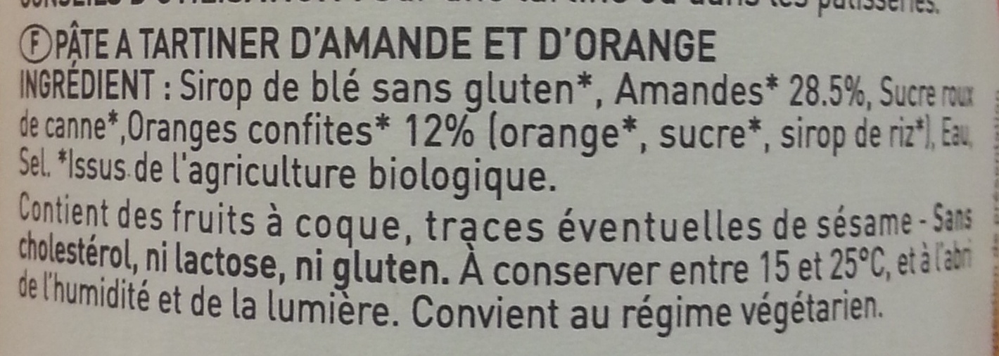 Tartinade Amande Orange - Ingrédients