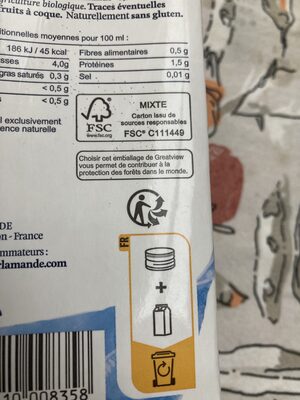 Lait d’amande sans sucres - Recycling instructions and/or packaging information - fr