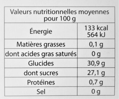 Sorbet plein fruit FRAMBOISE, 53% de fruit - Información nutricional - fr