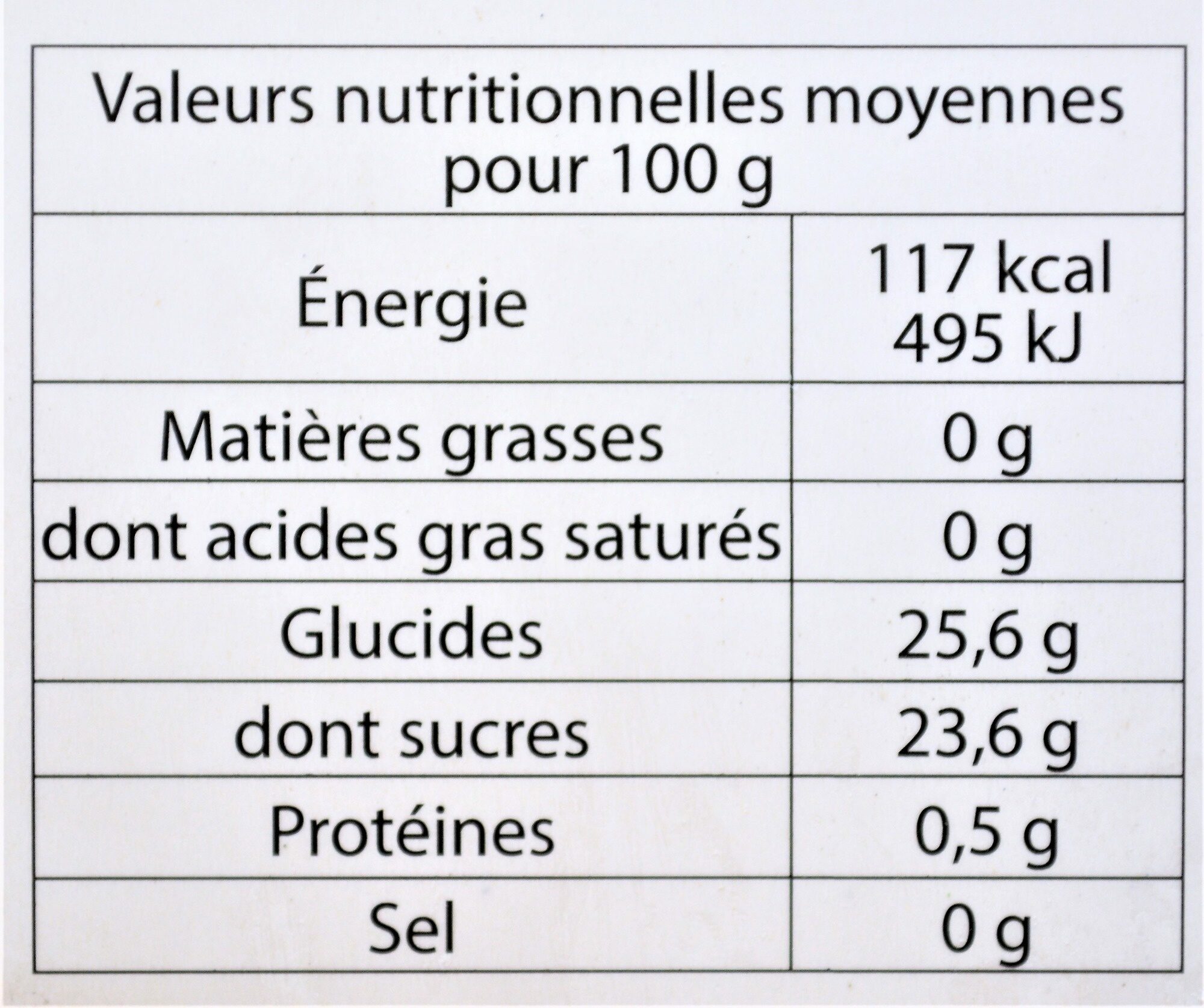 Sorbet plein fruit CASSIS variété noir de Bourgogne, 50% de fruit - Información nutricional - fr
