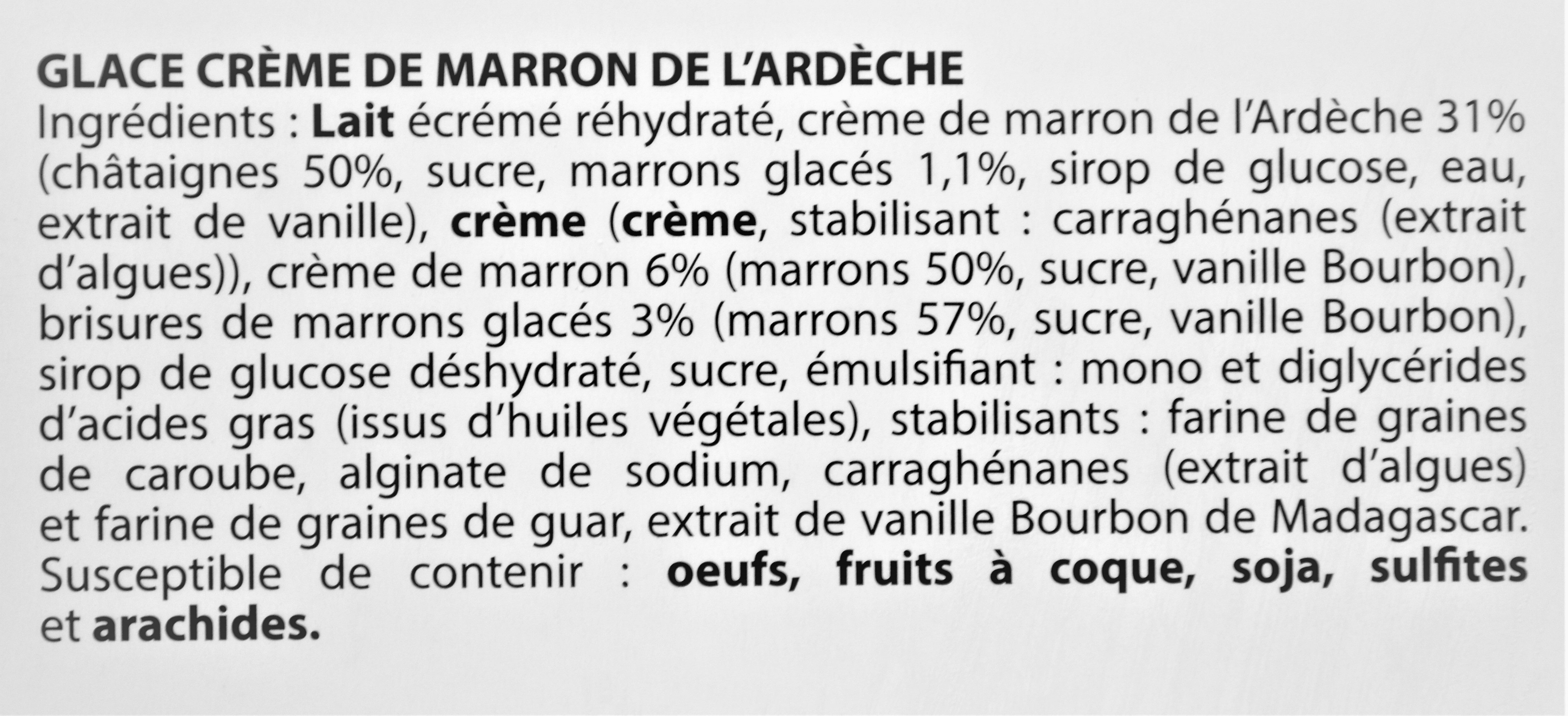 Glace CREME DE MARRON de l'Ardèche, morceaux de marrons glacés - Ingredients - fr