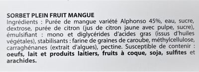 Sorbet plein fruit MANGUE, 45 % de fruit - Ingredients - fr