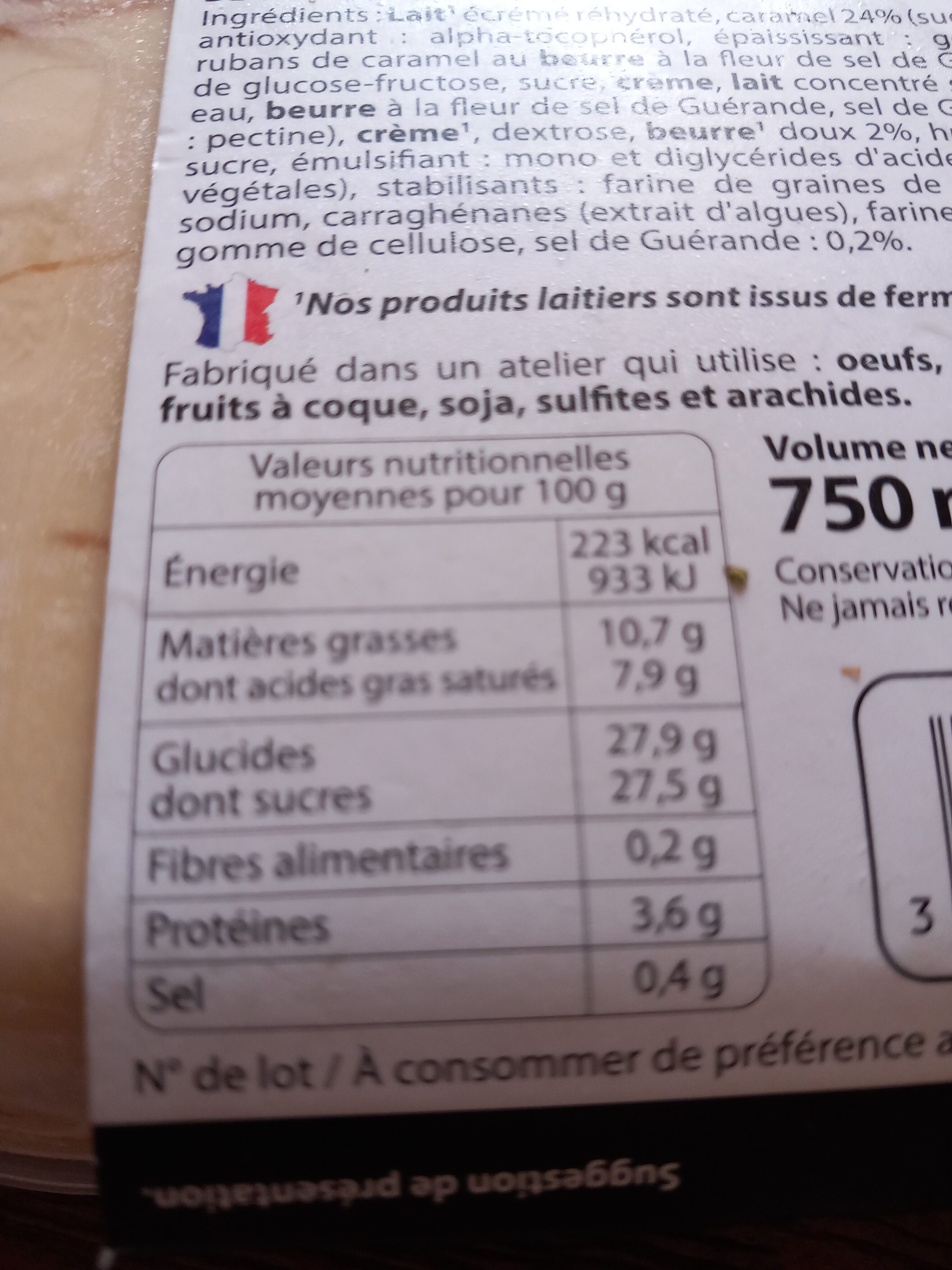 Glace CARAMEL, au beurre & au sel de Guérande, rubans de caramel au beurre salé - Nutrition facts - fr