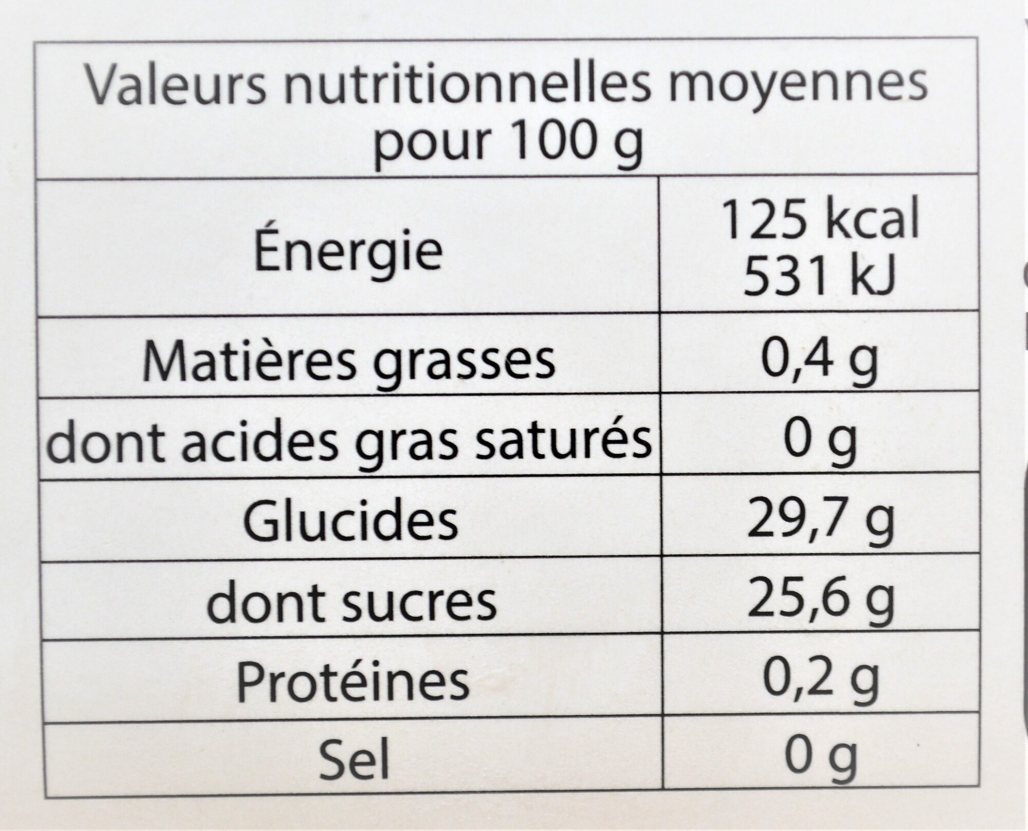 Sorbet plein fruit 3 AGRUMES, 42% de fruit - Tableau nutritionnel