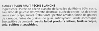Sorbet plein fruit PÊCHE BLANCHE, 60% de fruit - Ingredientes - fr