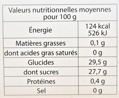 Sorbet plein fruit PÊCHE BLANCHE, 60% de fruit - Tableau nutritionnel