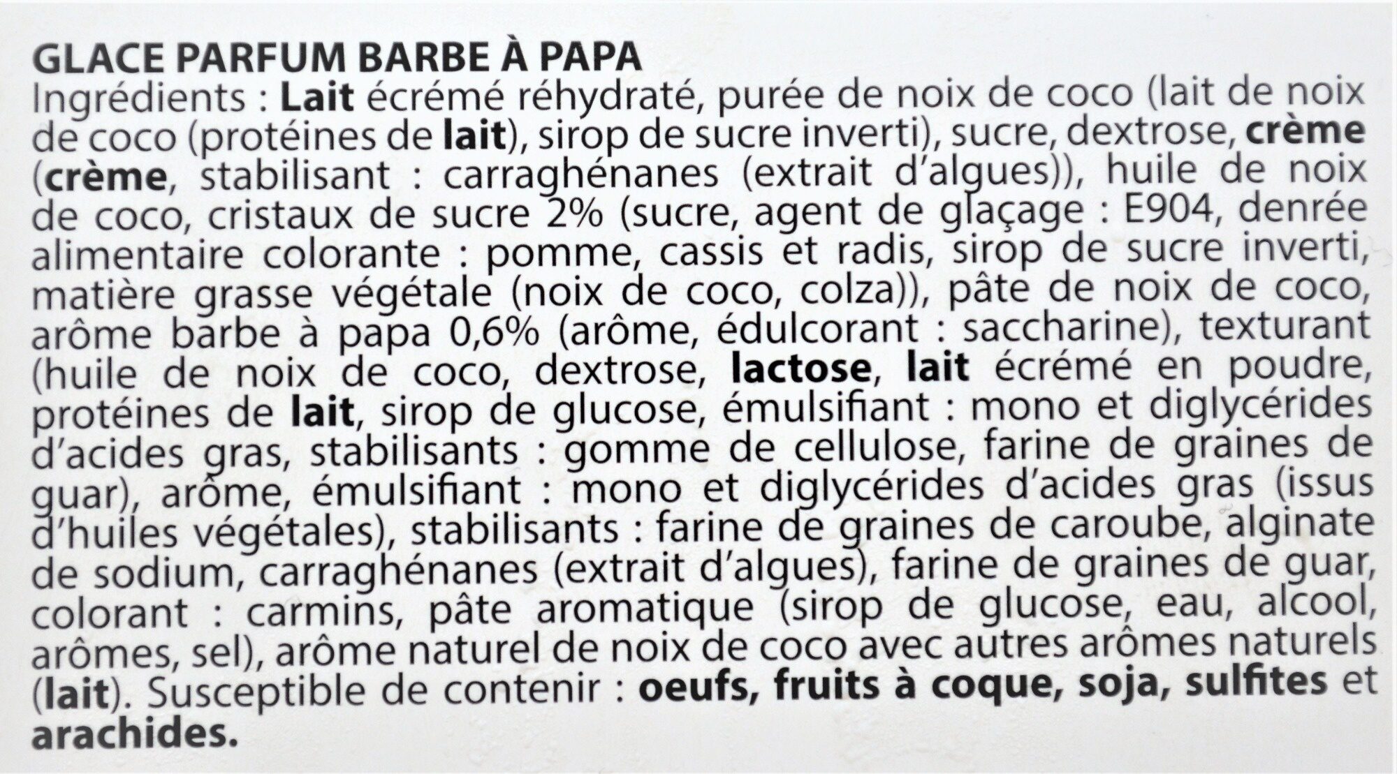 Glace parfum BARBE A PAPA - Ingredients - fr