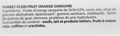 Sorbet plein fruit ORANGE SANGUINE, 62% de fruit - Ingredientes - fr