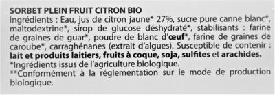 Sorbet Citron BIO - Ingredientes - fr
