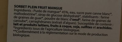 Sorbet plein fruit MANGUE BIO, 45% de fruit - Ingredients - fr