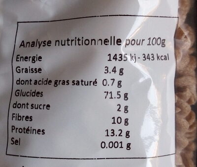 Torsades au sarrasin - Nutrition facts - fr