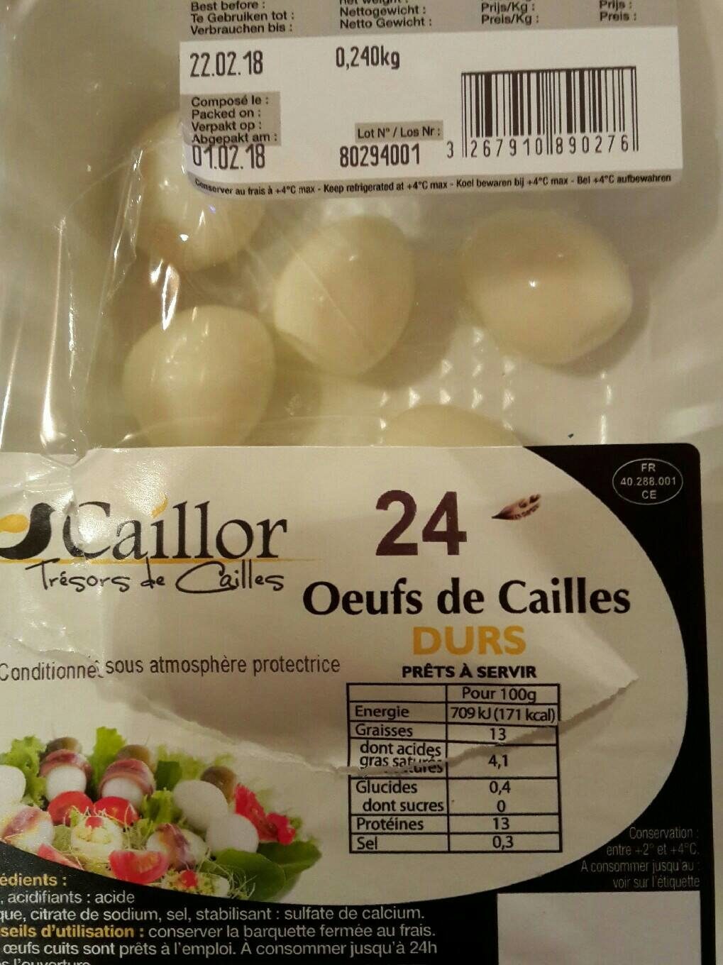 24 oeufs de caille cuits Caillor - Produit