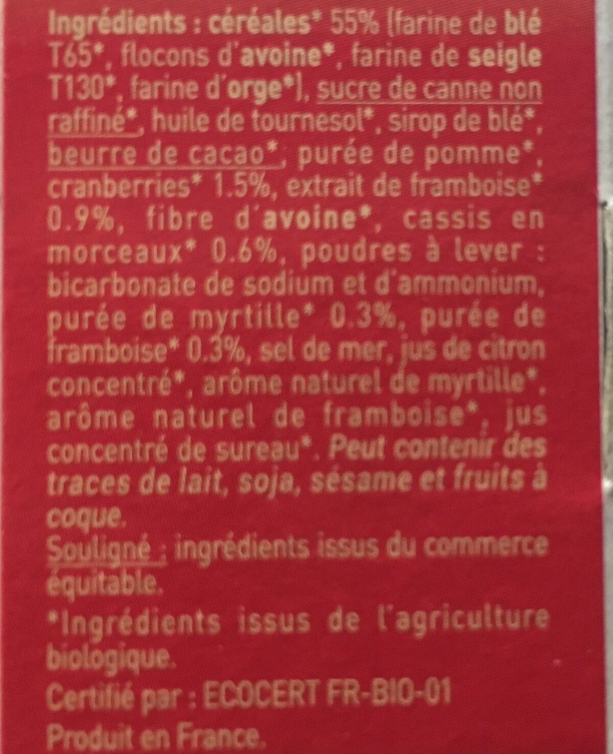 Biscuits P'tit Déj' bio - Céréales et fruits rouges - Ingredientes - fr
