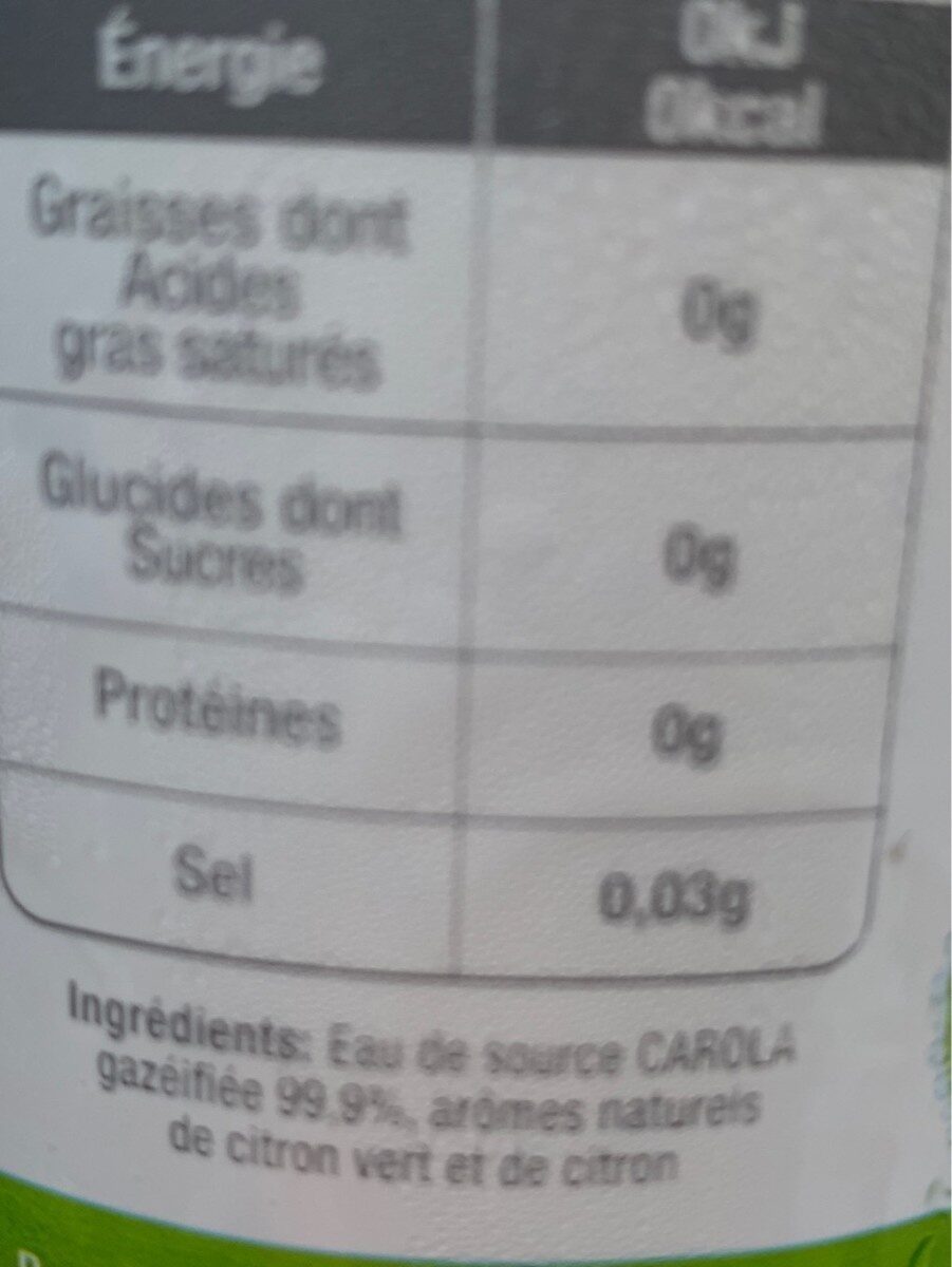 Carola Citron Vert - Tableau nutritionnel