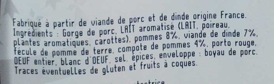 Boudin blanc à l'ancienne aux pommes 8 % - Ingrediënten - fr