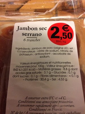 Jambon sec - Ingredients - fr