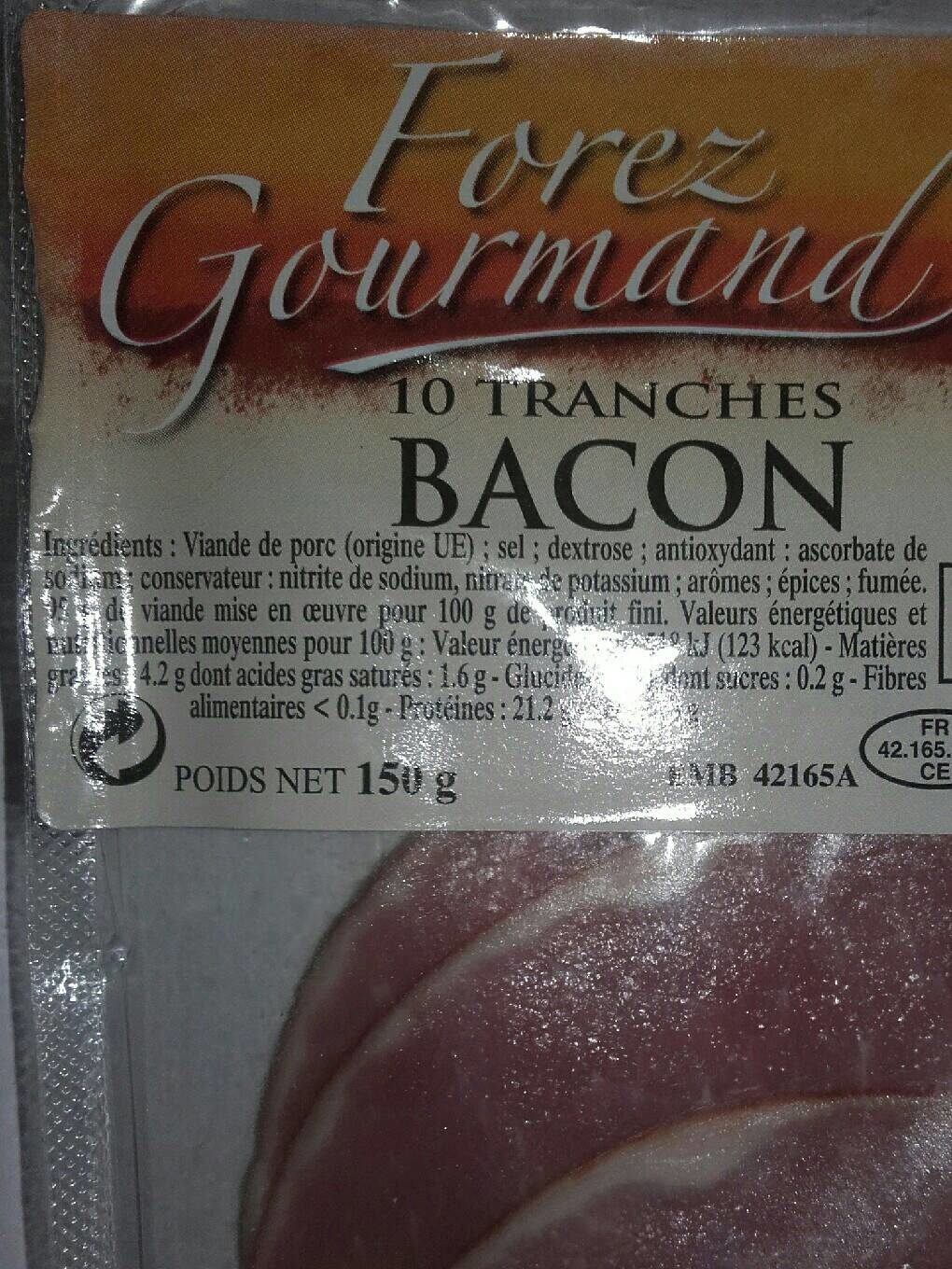 Bacon 10 Tranches 150g - Tableau nutritionnel