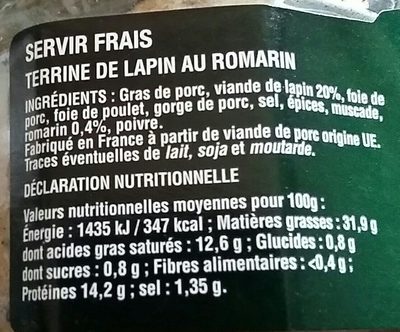 Terrine de lapin au romarin - Ingredients - fr