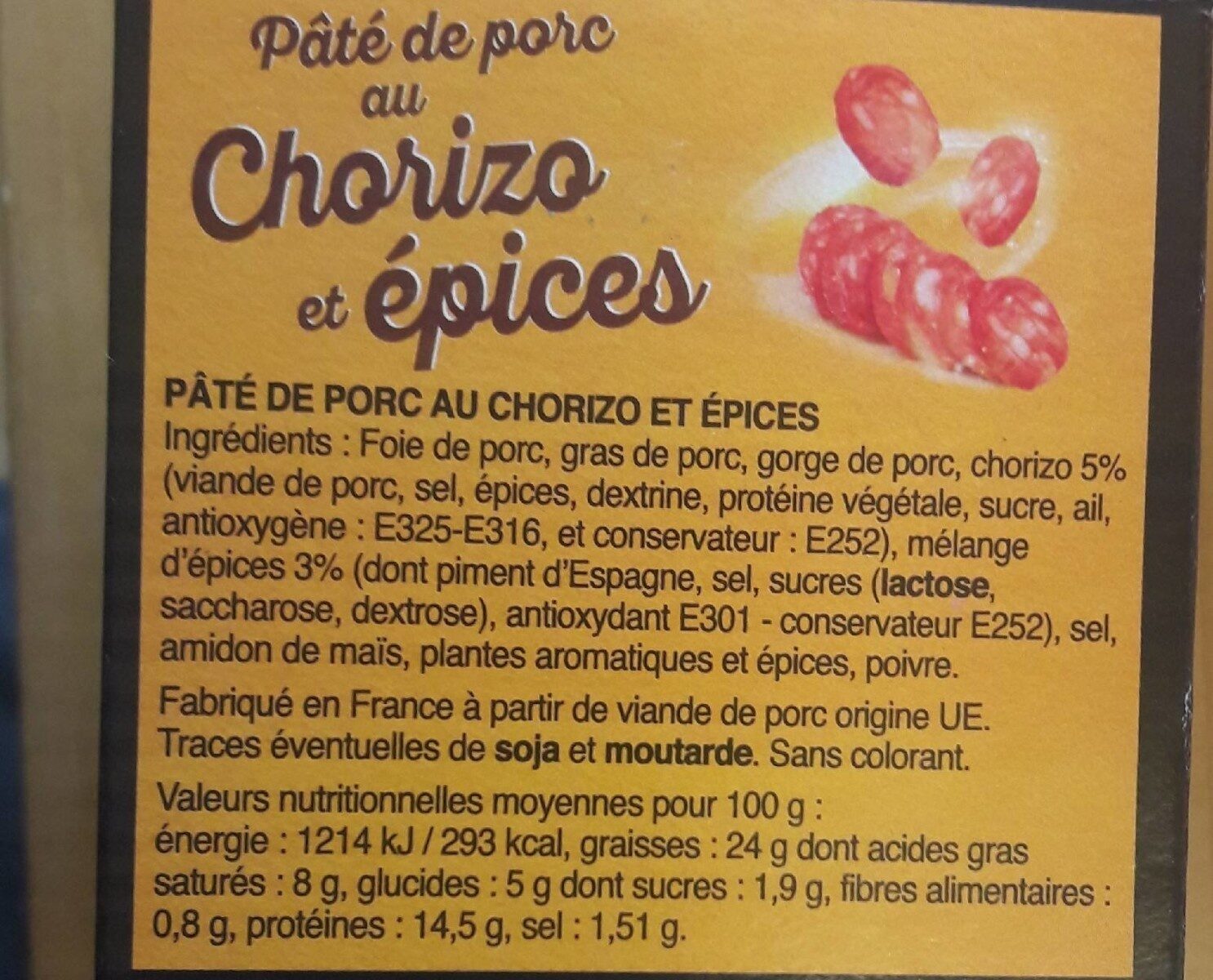 Apermix chorizo - Nutrition facts - fr