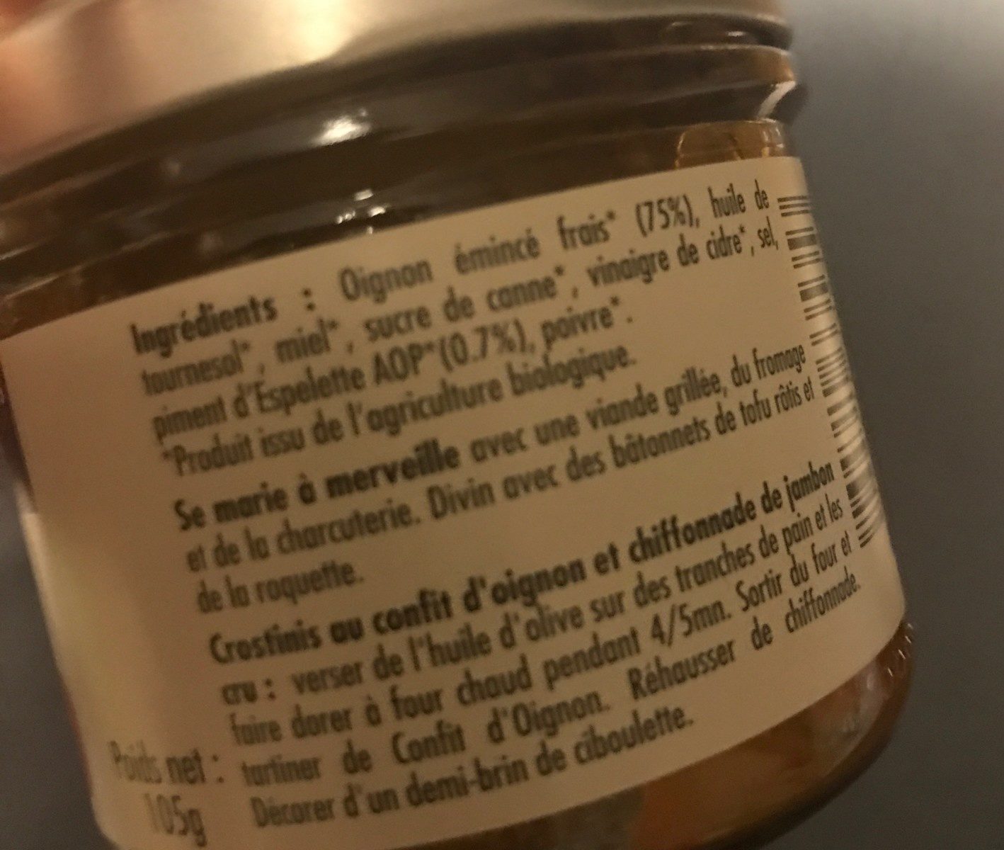 Confit d'oignon au piment d'Espelette - Ingredientes - fr