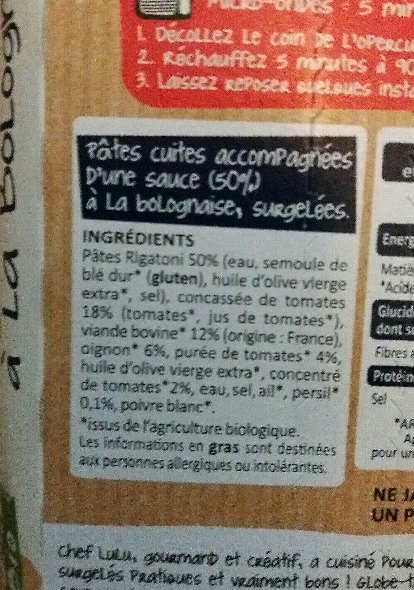 Rigatoni à la bolognaise - Ingredients - fr