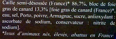 Cailles farcies - Farce au bloc de foie gras de canard - Ingredients - fr
