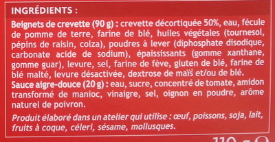 6 Beignets de Crevette sauce aigre douce - Ingredients - fr